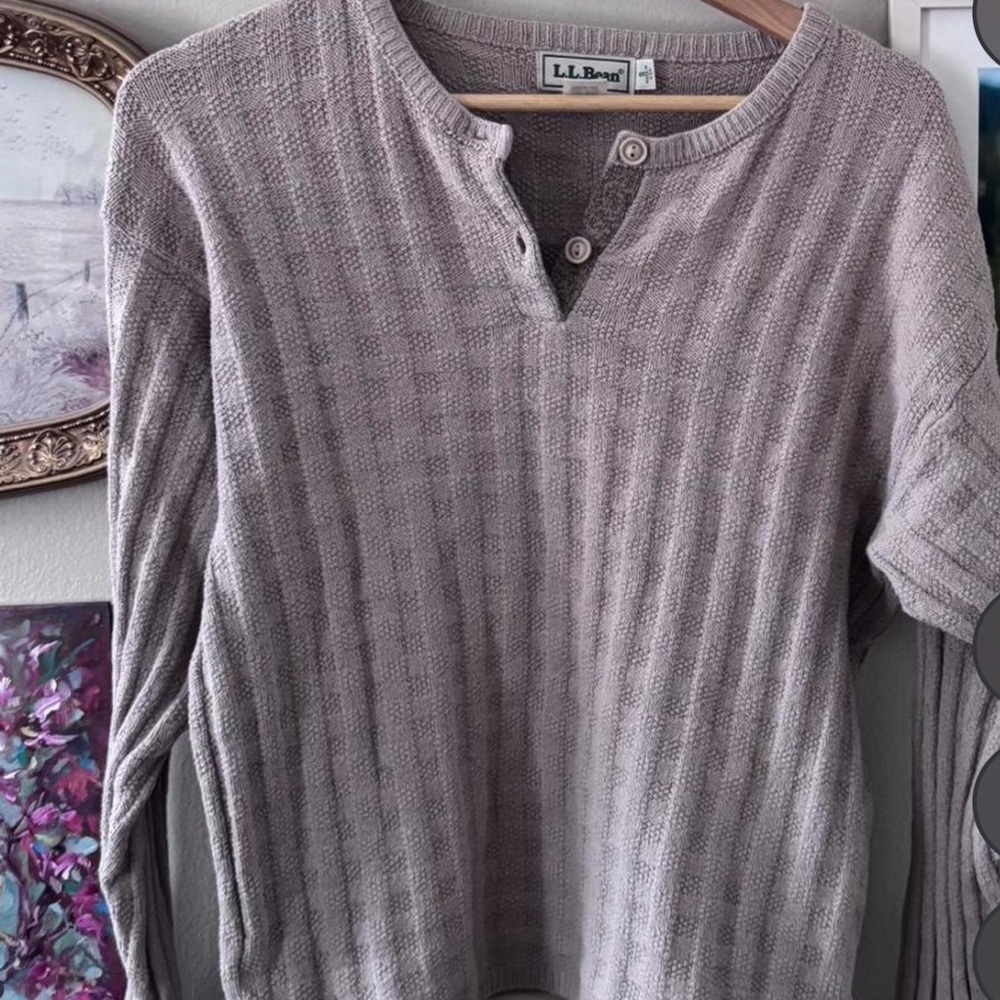 L.L. Bean Ivory Knit Thermal Pullover Preppy Minimalist - Picture 2 of 2